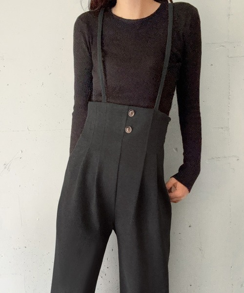 LAUIR（ラウアー）の「ハイウエストワイドサロペット[高身長サイズMT有り]（サロペット/オーバーオール・レディース・ブラック/チャコール/ブラウン・MT/LARGE/MEDIUM）」の8枚目の写真