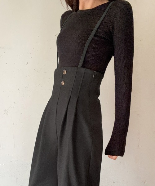 LAUIR（ラウアー）の「ハイウエストワイドサロペット[高身長サイズMT有り]（サロペット/オーバーオール・レディース・ブラック/チャコール/ブラウン・MT/LARGE/MEDIUM）」の9枚目の写真