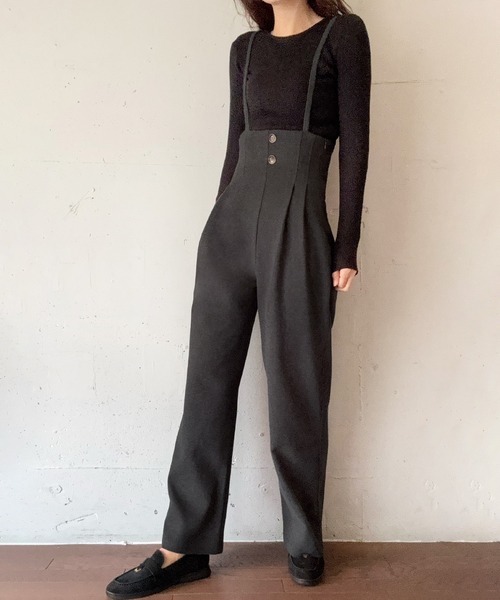 LAUIR（ラウアー）の「ハイウエストワイドサロペット[高身長サイズMT有り]（サロペット/オーバーオール・レディース・ブラック/チャコール/ブラウン・MT/LARGE/MEDIUM）」の11枚目の写真