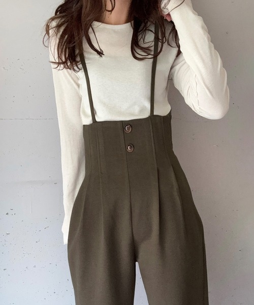 LAUIR（ラウアー）の「ハイウエストワイドサロペット[高身長サイズMT有り]（サロペット/オーバーオール・レディース・ブラック/チャコール/ブラウン・MT/LARGE/MEDIUM）」の12枚目の写真