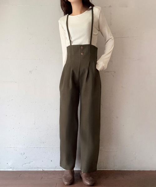 LAUIR（ラウアー）の「ハイウエストワイドサロペット[高身長サイズMT有り]（サロペット/オーバーオール・レディース・ブラック/チャコール/ブラウン・MT/LARGE/MEDIUM）」の14枚目の写真