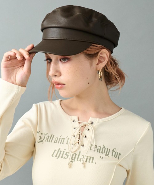 ANAP（アナップ）の「フェイクレザー キャスケット（キャスケット・レディース・ブラック/ブラウン・F）」の9枚目の写真