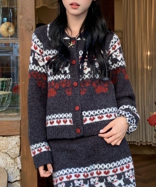 セール】【上下2点セット】ノルディック柄ニットプルオーバー＋