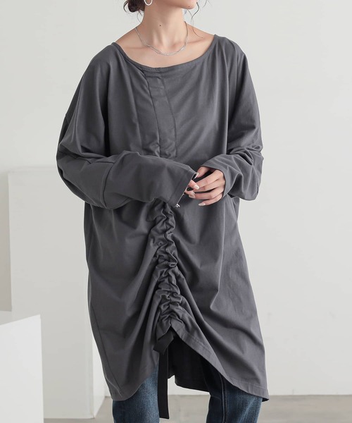 n'OrLABEL(ノアールレーベル)の「変形ドロストアレンジカットソー(Tシャツ/カットソー・レディース・ブラック/グレー/ブルー・FREE)」の2枚目の写真