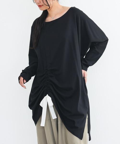 n'OrLABEL(ノアールレーベル)の「変形ドロストアレンジカットソー(Tシャツ/カットソー・レディース・ブラック/グレー/ブルー・FREE)」の1枚目の写真