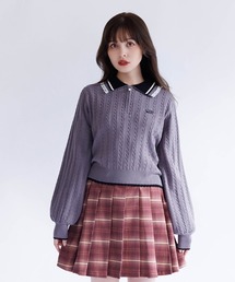 axes femme | レース×バイカラーニットポロ(ニット/セーター)