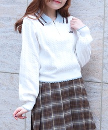 axes femme | レース×バイカラーニットポロ(ニット/セーター)