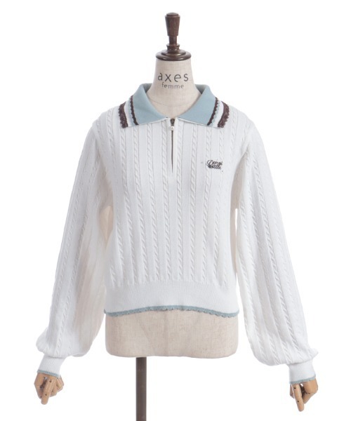 axes femme(アクシーズファム)の「レース×バイカラーニットポロ(ニット/セーター・レディース・チャコール/キナリ/ワイン・FREE)」の4枚目の写真