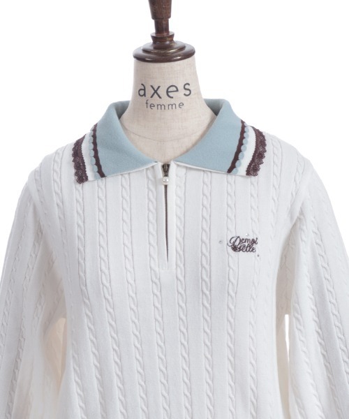 axes femme(アクシーズファム)の「レース×バイカラーニットポロ(ニット/セーター・レディース・チャコール/キナリ/ワイン・FREE)」の7枚目の写真