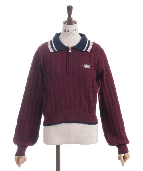axes femme(アクシーズファム)の「レース×バイカラーニットポロ(ニット/セーター・レディース・チャコール/キナリ/ワイン・FREE)」の12枚目の写真