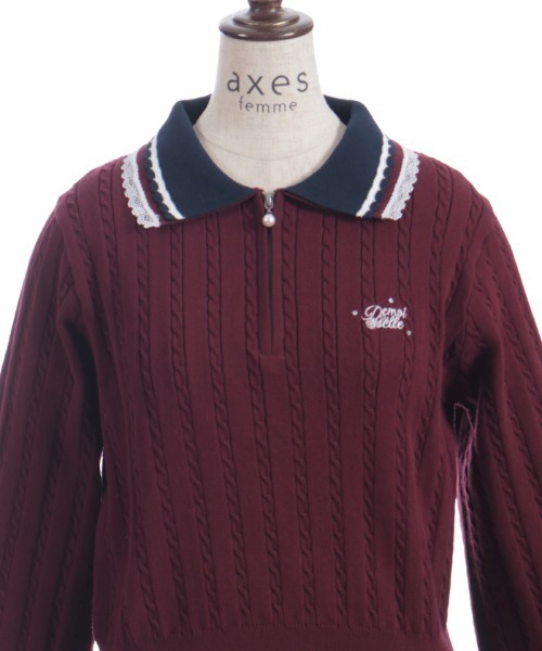 axes femme(アクシーズファム)の「レース×バイカラーニットポロ(ニット/セーター・レディース・チャコール/キナリ/ワイン・FREE)」の15枚目の写真