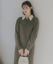 高身長 配色ポロニットワンピース(トールサイズ)Essenave