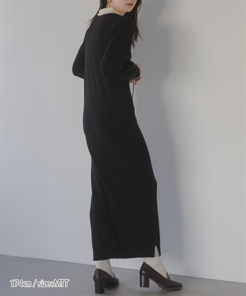 slattgir(スラットジール)の「高身長 配色ポロニットワンピース(トールサイズ)Essenave(ワンピース・レディース・グレー系/ブラック系・TM/T3L/TLL/TL)」の9枚目の写真