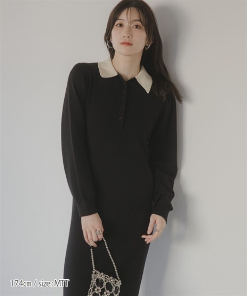 slattgir(スラットジール)の「高身長 配色ポロニットワンピース(トールサイズ)Essenave(ワンピース・レディース・グレー系/ブラック系・TM/T3L/TLL/TL)」の10枚目の写真