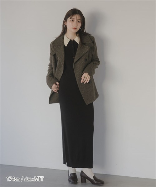 slattgir(スラットジール)の「高身長 配色ポロニットワンピース(トールサイズ)Essenave(ワンピース・レディース・グレー系/ブラック系・TM/T3L/TLL/TL)」の11枚目の写真