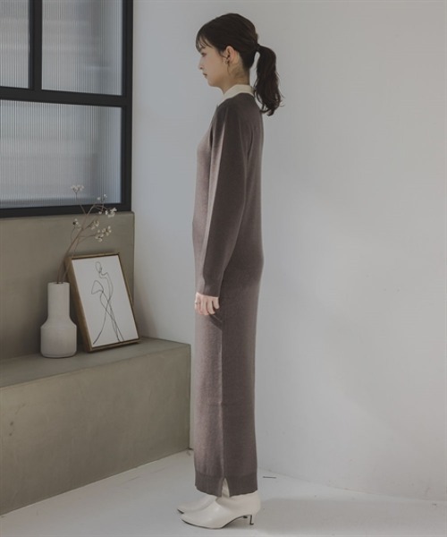 slattgir(スラットジール)の「高身長 配色ポロニットワンピース(トールサイズ)Essenave(ワンピース・レディース・グレー系/ブラック系・TM/T3L/TLL/TL)」の19枚目の写真