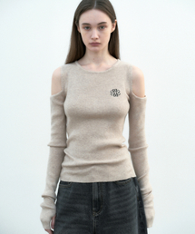 NICOLE WARMER RIBBED OFF SHOULDER KNIT_SAND BEIGE