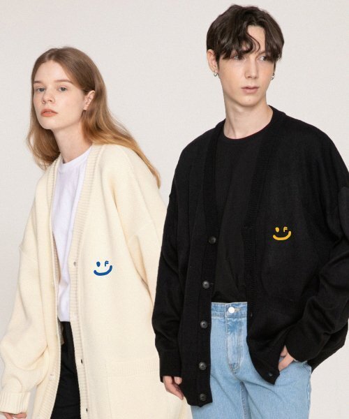 [UNISEX] Смолл‑дроунинг смайлник трикотаж кадиган — кремовый