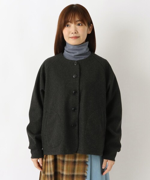 one'sterrace（ワンズテラス）の「ウールライク 両面起毛ジャケット（ノーカラージャケット・レディース・ベージュ系8/グレー系4/ブラック系8・02）」の4枚目の写真