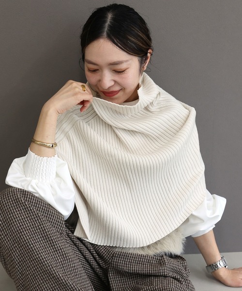 ケイナリタ　ケープ アンチピリングリブ編みケープスヌード（ネックウォーマー/スヌード