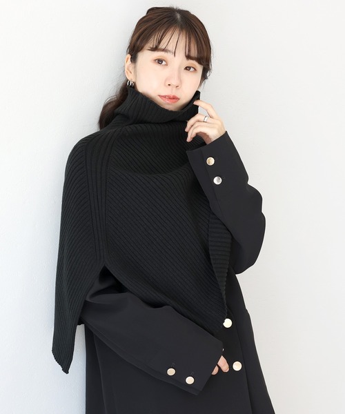 アンチピリングリブ編みケープスヌード（ネックウォーマー/スヌード