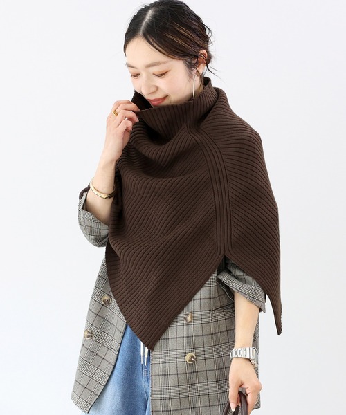 アンチピリングリブ編みケープスヌード（ネックウォーマー/スヌード
