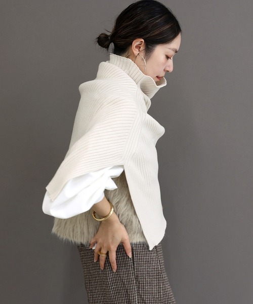 アンチピリングリブ編みケープスヌード（ネックウォーマー/スヌード