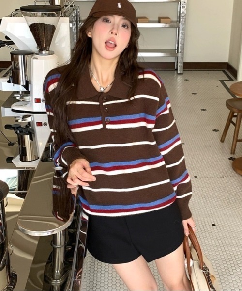 SHEENA(シーナ)の「ポロ襟ラガーニットプルオーバー(ニット/セーター・レディース・ブラウン/ネイビー・M)」の14枚目の写真