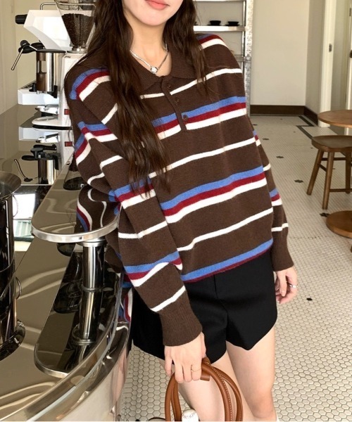 SHEENA(シーナ)の「ポロ襟ラガーニットプルオーバー(ニット/セーター・レディース・ブラウン/ネイビー・M)」の15枚目の写真