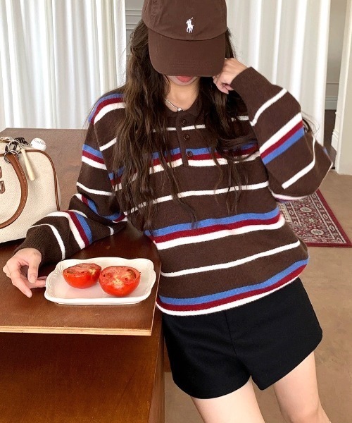 SHEENA(シーナ)の「ポロ襟ラガーニットプルオーバー(ニット/セーター・レディース・ブラウン/ネイビー・M)」の18枚目の写真