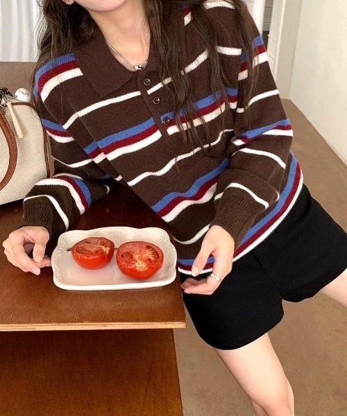 SHEENA(シーナ)の「ポロ襟ラガーニットプルオーバー(ニット/セーター・レディース・ブラウン/ネイビー・M)」の19枚目の写真