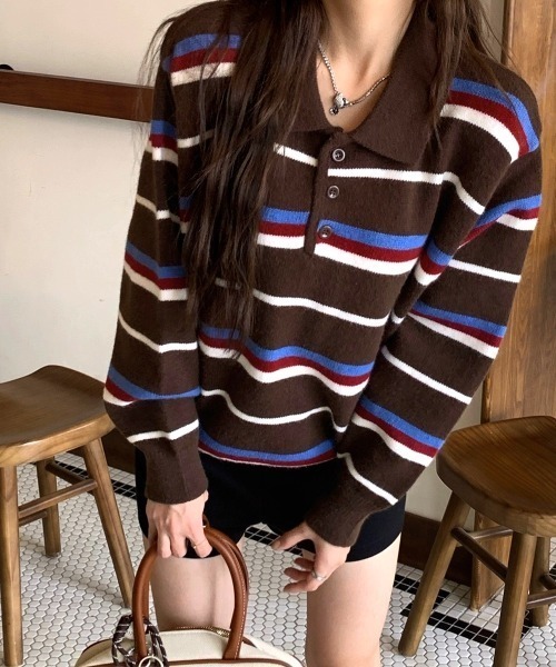 SHEENA(シーナ)の「ポロ襟ラガーニットプルオーバー(ニット/セーター・レディース・ブラウン/ネイビー・M)」の20枚目の写真