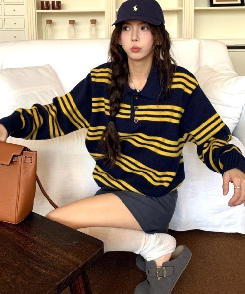 SHEENA(シーナ)の「ポロ襟ラガーニットプルオーバー(ニット/セーター・レディース・ブラウン/ネイビー・M)」の22枚目の写真