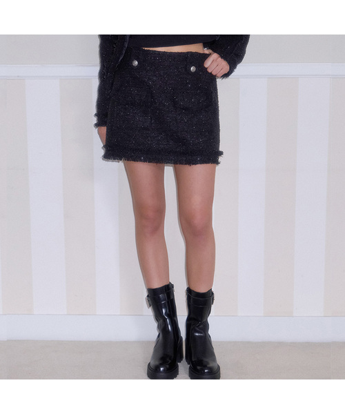 Spangle Pocket Mini Skirt [Black]