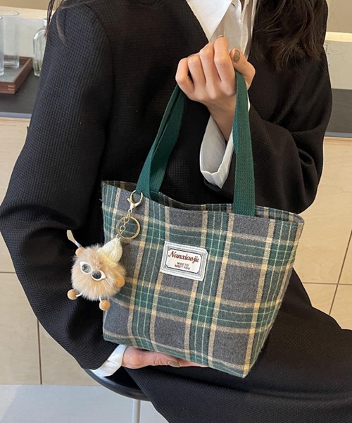Mignonjour（ミニョンジュール）の「Mignonjour/チェック柄ミニトートバッグ M2865（トートバッグ・レディース・ブラウン/グリーン/レッド・FREE）」の2枚目の写真