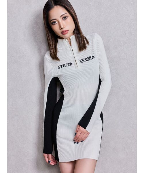 セール】BICOLOR WIDE LINEハーフZIPニットワンピース（ワンピース