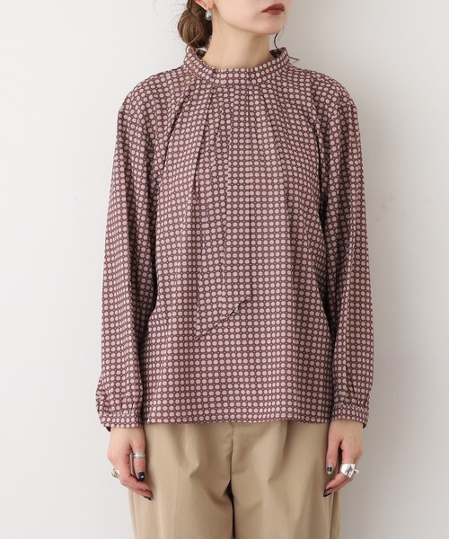 A.N.L（エーエヌエル　レーベル）の「A.N.L 幾何柄ボウタイブラウス（シャツ/ブラウス・レディース・レンガ/アイボリー・38）」の3枚目の写真