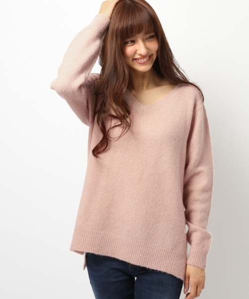 Heather（ヘザー）の「ブークレボーイフレンドニット　705649（ニット/セーター・レディース・チャコールグレー/アイボリー/グレー系その他/ライトピンク・FREE）」の4枚目の写真