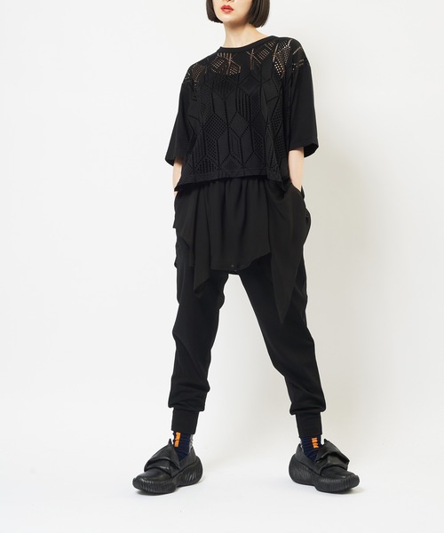 gomme(ゴム)の「ミックスフリルパンツ(スウェットパンツ・レディース・ブラック・MEDIUM)」の8枚目の写真