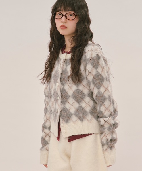 loin nuit ロワンニュイ argyle knit cardigan argyle knit cardigan / アーガイルニットカーディガン（カーディガン
