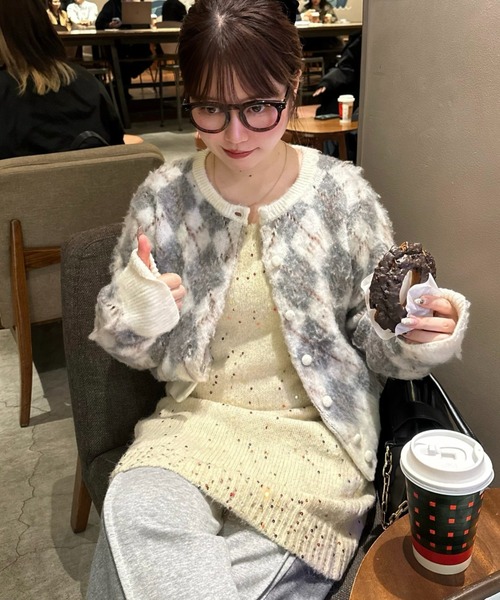 loin nuit ロワンニュイ argyle knit cardigan argyle knit cardigan / アーガイルニットカーディガン（カーディガン