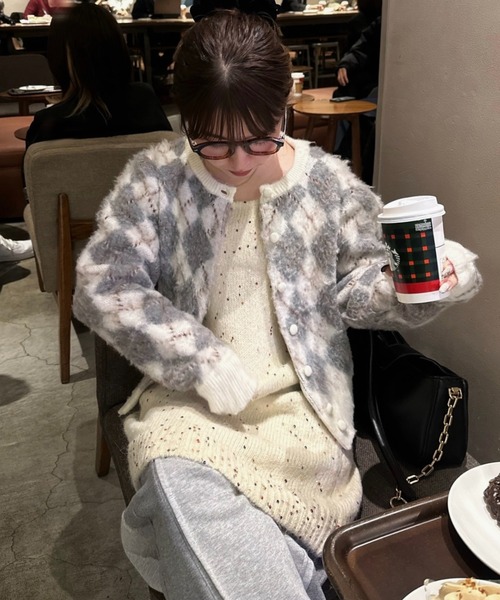 ロワンニュイ loin nuit アーガイルニットカーディガン argyle knit