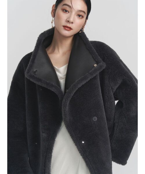 セール】フェイクムートンスタンドカラーコート（ムートンコート