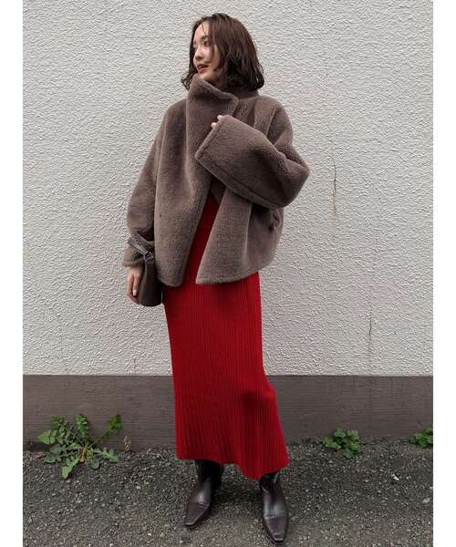 LAGUNAMOON(ラグナムーン)の「フェイクムートンスタンドカラーコート(ムートンコート・レディース・チャコールグレー/アイボリー/モカ・FREE)」の10枚目の写真