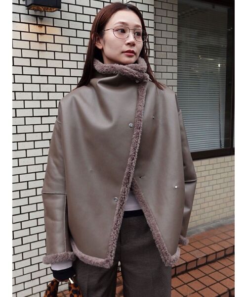 セール】フェイクムートンスタンドカラーコート（ムートンコート