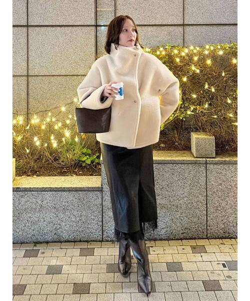 セール】フェイクムートンスタンドカラーコート（ムートンコート