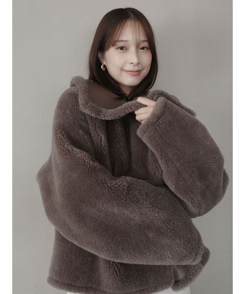 セール】フェイクムートンスタンドカラーコート（ムートンコート