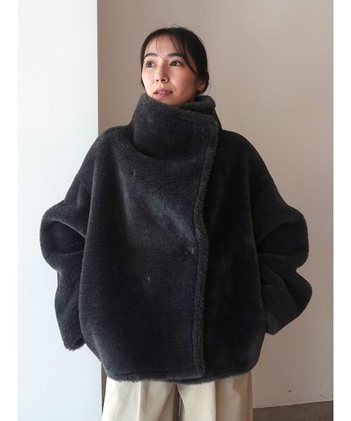 セール】フェイクムートンスタンドカラーコート（ムートンコート
