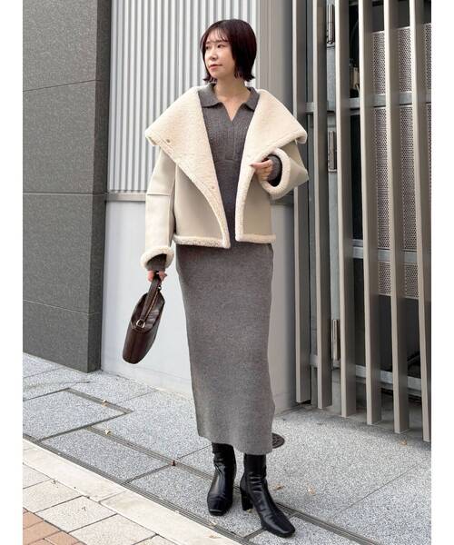 セール】フェイクムートンスタンドカラーコート（ムートンコート