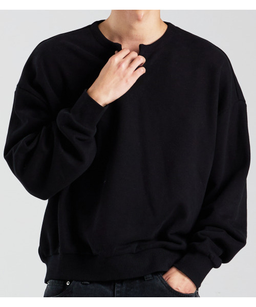 BUTTON SEOUL(ボタンソウル)の「クロップヘンリーネックスウェット裏起毛マンツーマンシャツ(ブラック)(スウェット・メンズ・その他・MEDIUM/LARGE/X-LARGE)」の6枚目の写真